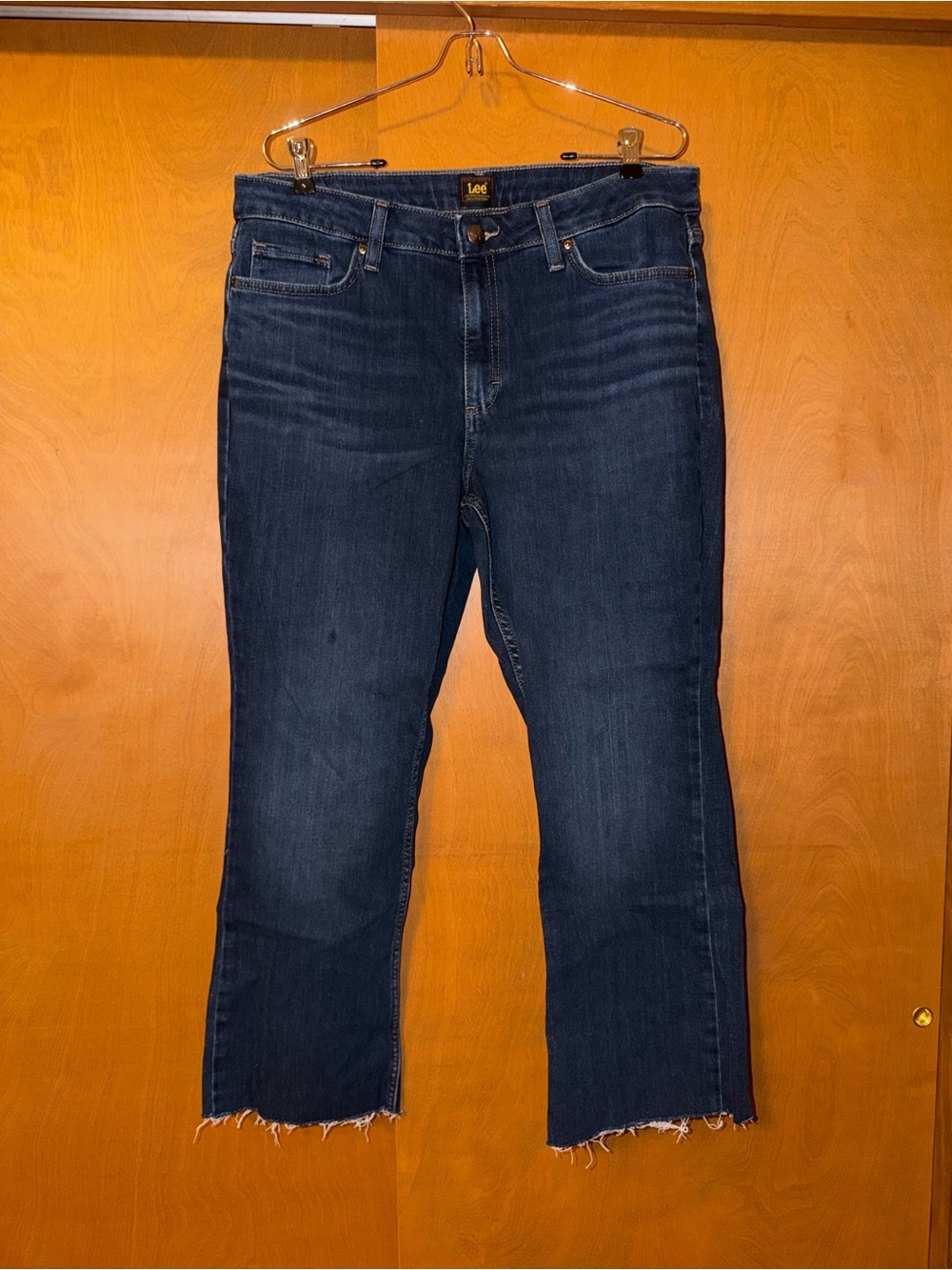 Lee Dark Indigo Straight-Leg Jeans with Raw Hem